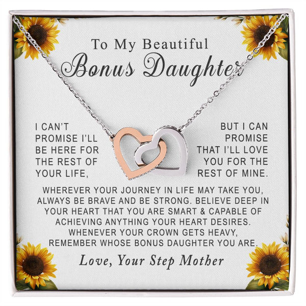 To My Beautiful Bonus Daughter Interlocking Hearts Necklace Gift From Stepmother