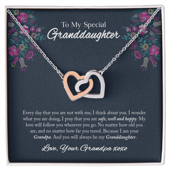 To My Granddaughter Interlocking Hearts Necklace Gift From Grandpa