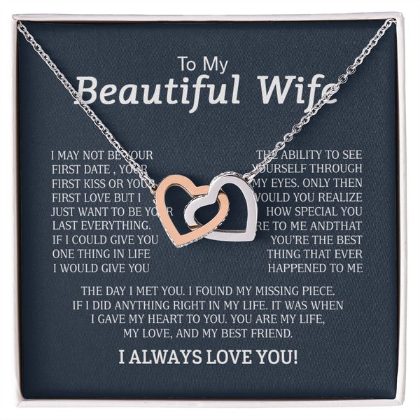 To My Beautiful Wife Interlocking Hearts Necklace Gift From Husband