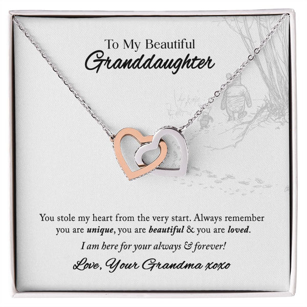 To My Beautiful Granddaughter Interlocking Hearts Necklace Gift From Grandma
