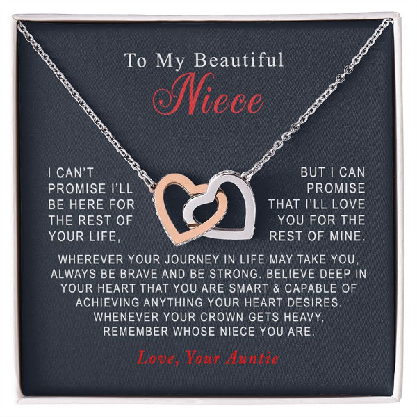 To My Beautiful Niece Christmas Interlocking Hearts Necklace Gift From Aunt