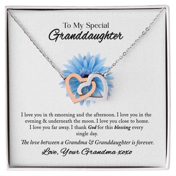 To My Special Granddaughter Interlocking Hearts Necklace Gift From Grandma
