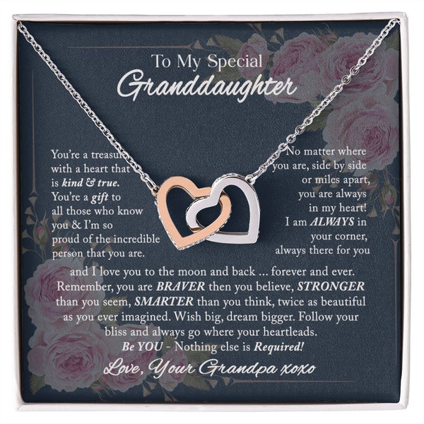 To My Special Granddaughter Interlocking Hearts Necklace Gift From Grandpa