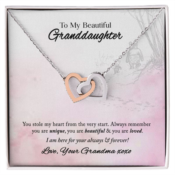 To My Beautiful Granddaughter Interlocking Hearts Necklace Gift From Grandma