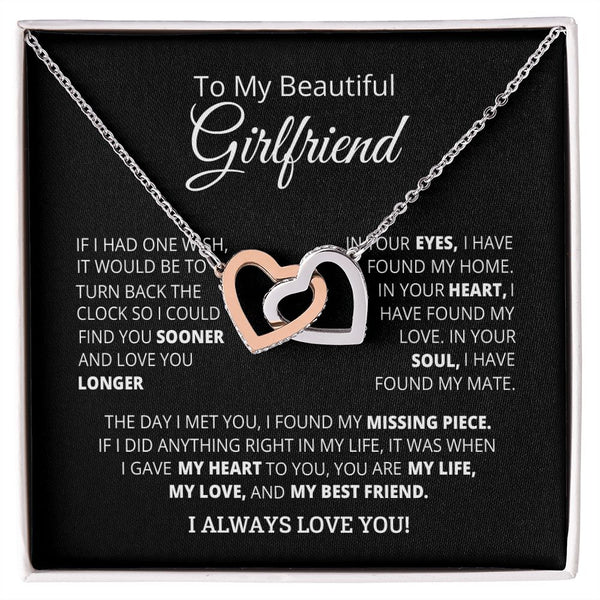 To My Beautiful Girlfriend Interlocking Hearts Necklace Gift From Boyfriend