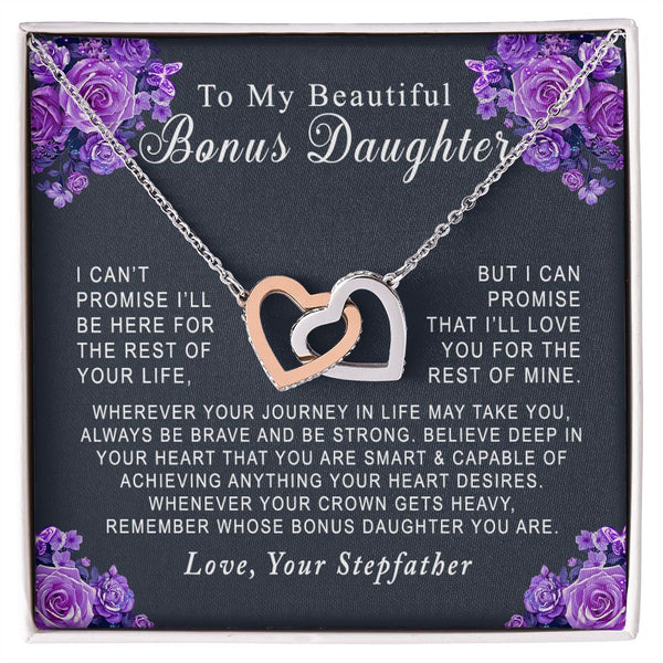 To My Beautiful Bonus Daughter Interlocking Hearts Necklace Gift From Stepfather