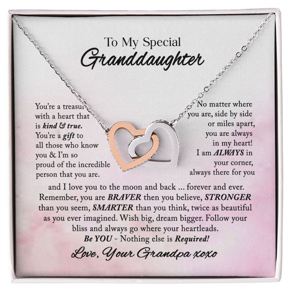 To My Special Granddaughter Interlocking Hearts Necklace Gift From Grandpa