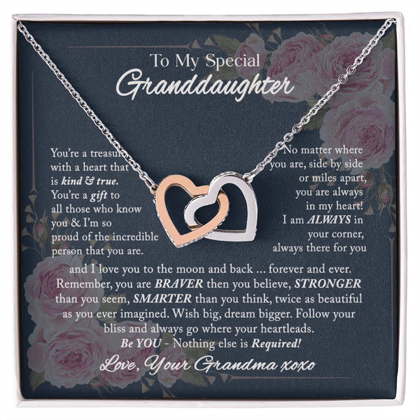 To My Special Granddaughter Interlocking Hearts Necklace Gift From Grandma