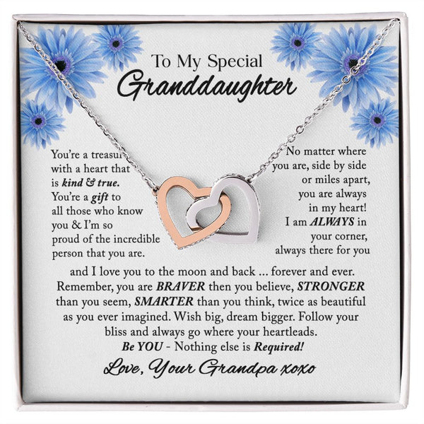 To My Special Granddaughter Interlocking Hearts Necklace Gift From Grandpa