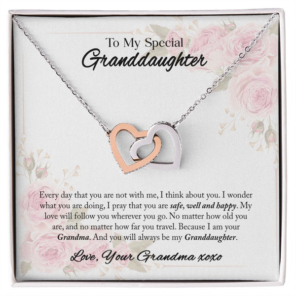To My Special Granddaughter Interlocking Hearts Necklace Gift From Grandma