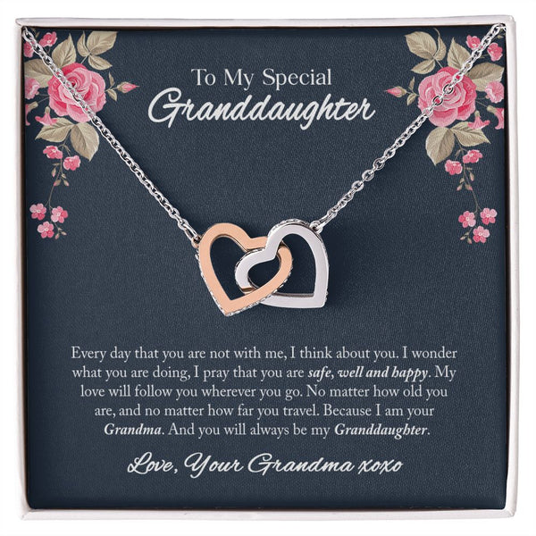 To My Special Granddaughter Interlocking Hearts Necklace Gift From Grandma