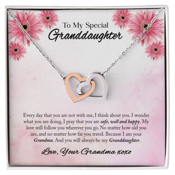To My Special Granddaughter Interlocking Hearts Necklace Gift From Grandma