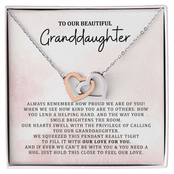 To Our Beautiful Granddaughter Interlocking Hearts Necklace Gift From Grandma Grandmother and Grandpa Grandfather