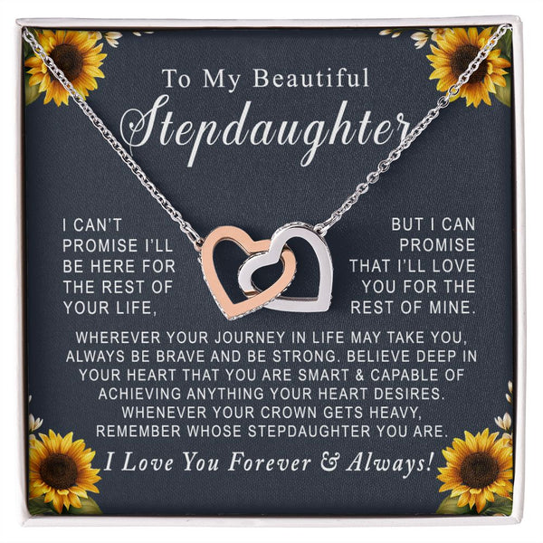 To My Beautiful Stepdaughter Sunflower Interlocking Hearts Necklace Gift From Stepmother or Stepfather