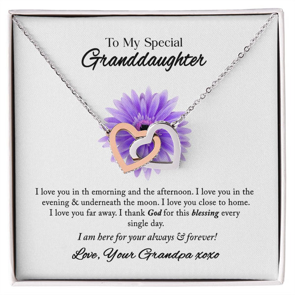 To My Special Granddaughter Interlocking Hearts Necklace Gift From Grandpa