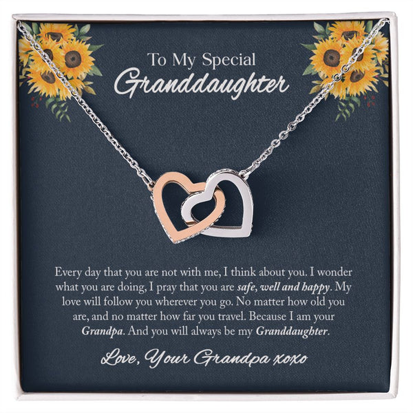 To My Granddaughter Interlocking Hearts Necklace Gift From Grandpa