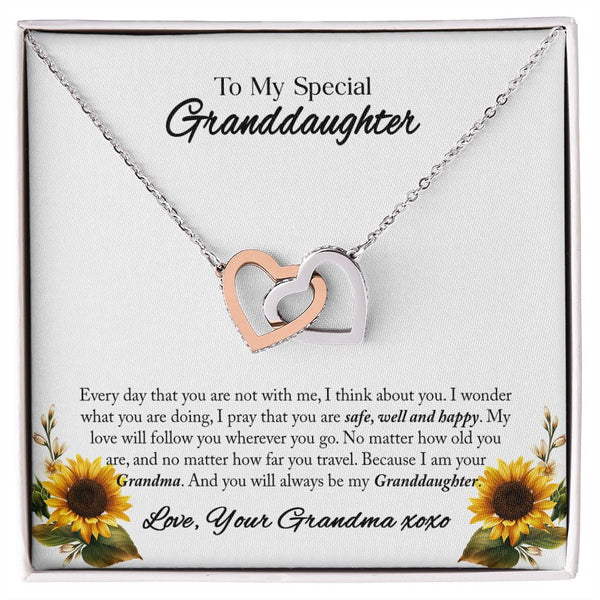 To My Special Granddaughter Interlocking Hearts Necklace Gift From Grandma