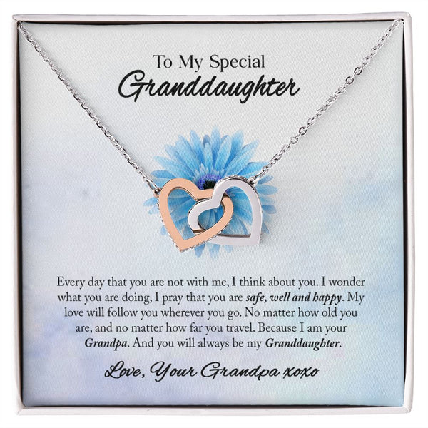 To My Granddaughter Interlocking Hearts Necklace Gift From Grandpa