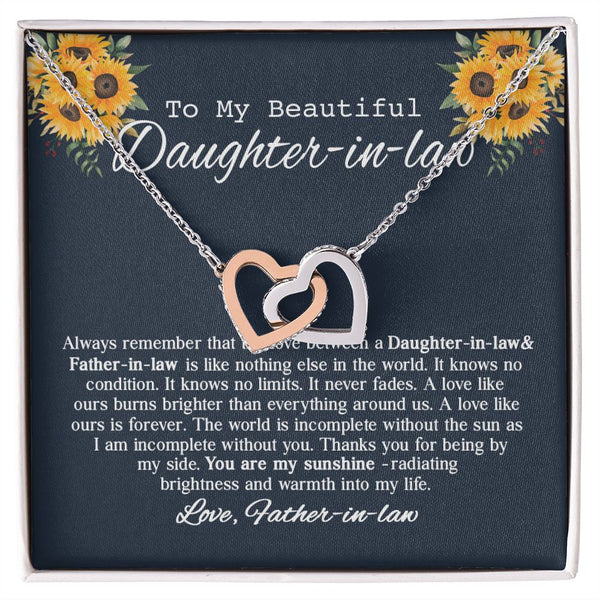 To My Beautiful Daughter-in-law Sunflower Interlocking Hearts Necklace Gift From Father-in-law
