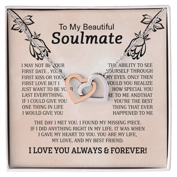 To My Beautiful Soulmate Interlocking Hearts Necklace Gift From Boyfriend or Husband