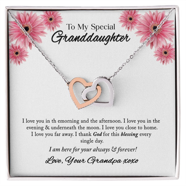 To My Special Granddaughter Interlocking Hearts Necklace Gift From Grandpa