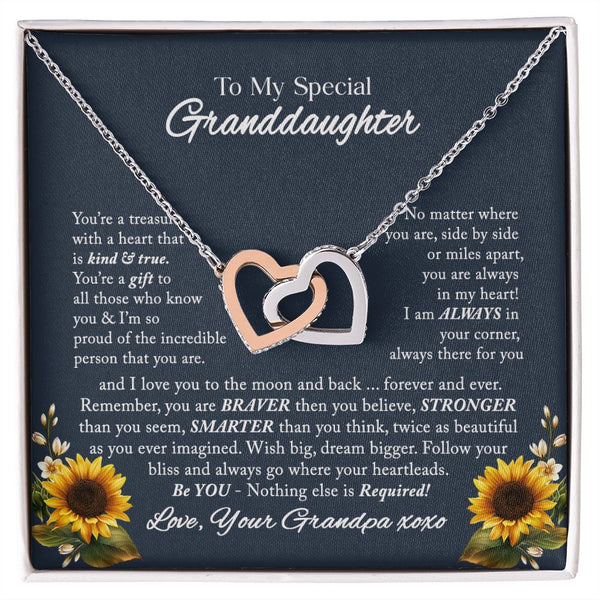 To My Special Granddaughter Interlocking Hearts Necklace Gift From Grandpa