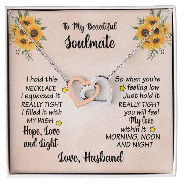 To My Beautiful Soulmate Interlocking Hearts Necklace Gift From Husband