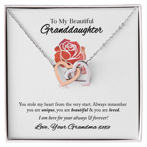To My Beautiful Granddaughter Interlocking Hearts Necklace Gift From Grandma