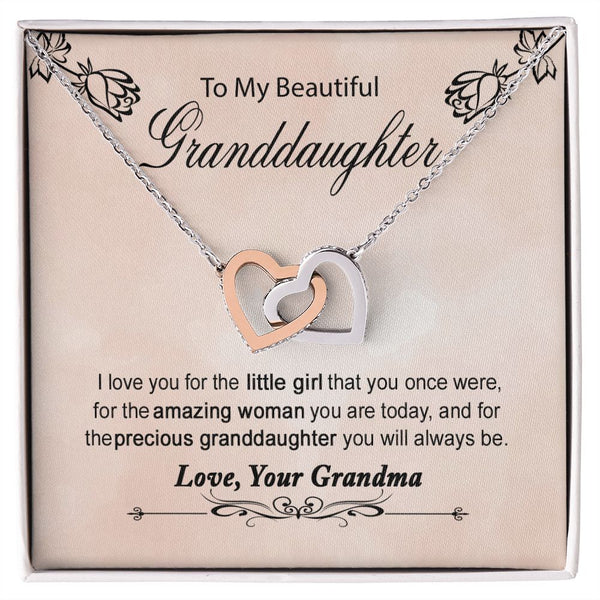 To My Beautiful Granddaughter Interlocking Hearts Necklace Gift From Grandma