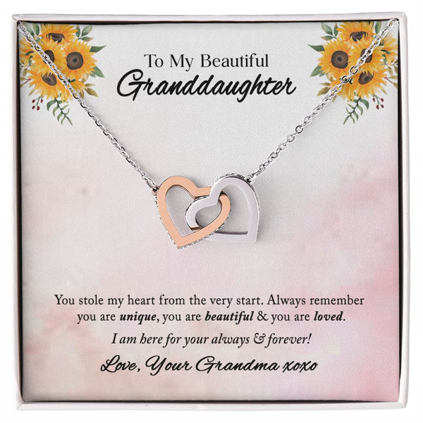 To My Beautiful Granddaughter Interlocking Hearts Necklace Gift From Grandma