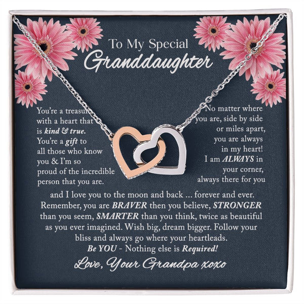 To My Special Granddaughter Interlocking Hearts Necklace Gift From Grandpa