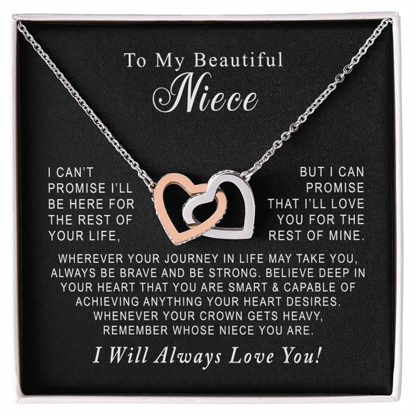 To My Beautiful Niece Interlocking Hearts Necklace Gift From Uncle or Aunt