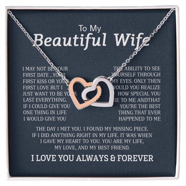 To My Beautiful Wife Interlocking Hearts Necklace Gift From Husband