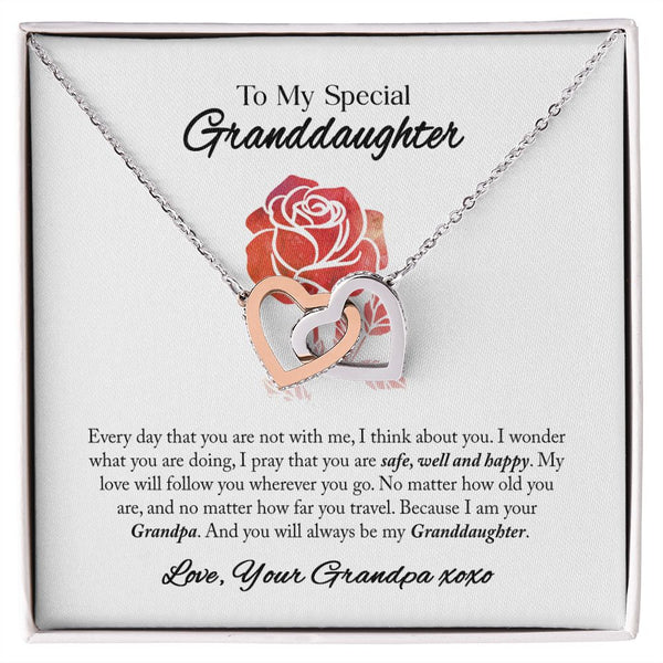 To My Granddaughter Interlocking Hearts Necklace Gift From Grandpa