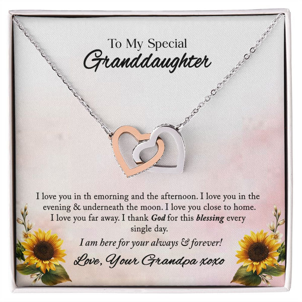 To My Special Granddaughter Interlocking Hearts Necklace Gift From Grandpa