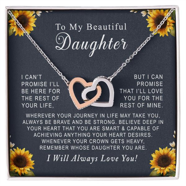 To My Beautiful Daughter Interlocking Hearts Necklace Gift From Mother or Father
