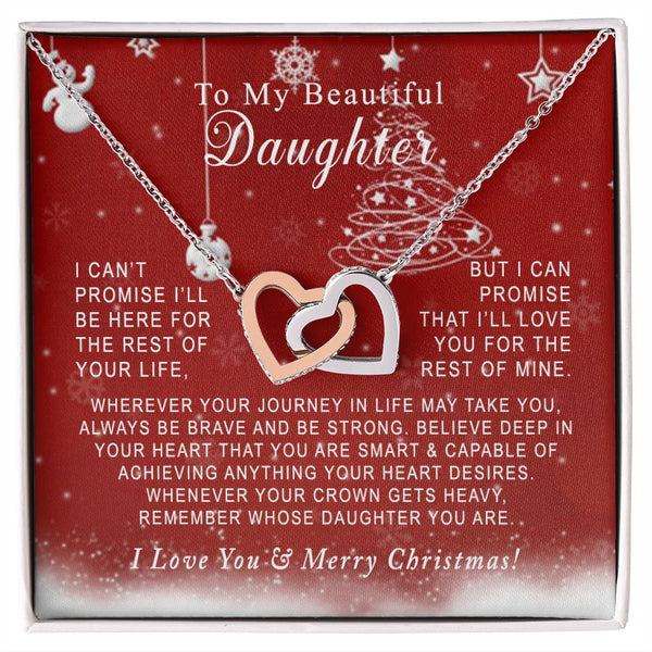 To My Beautiful Daughter Merry Christmas Interlocking Hearts Necklace Gift From Dad or Mom