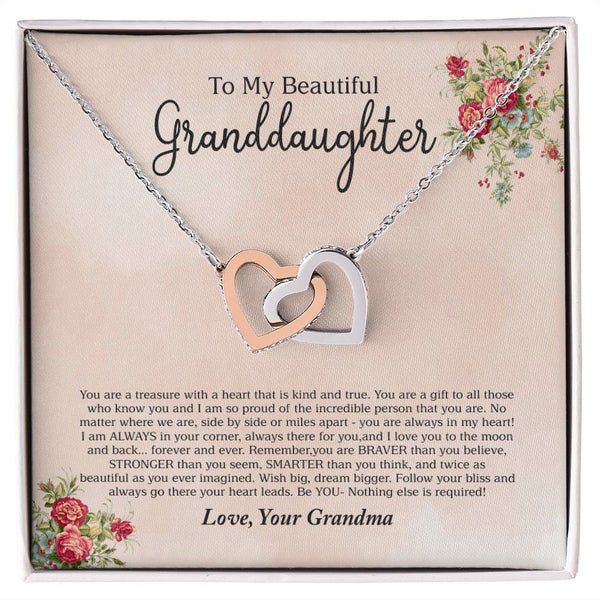 To My Granddaughter Interlocking Hearts Necklace Gift From Grandma