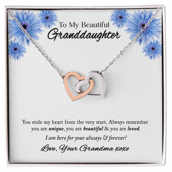To My Beautiful Granddaughter Interlocking Hearts Necklace Gift From Grandma