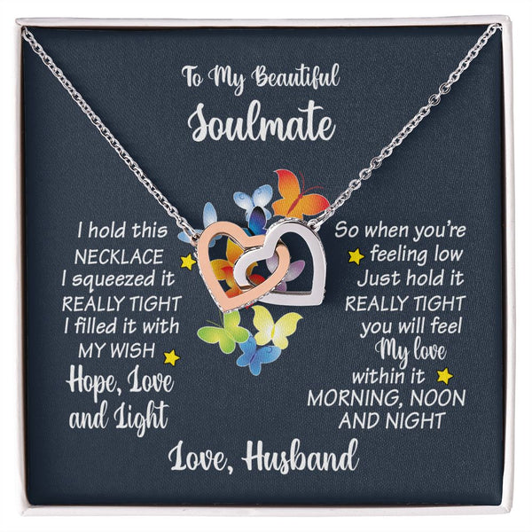 To My Beautiful Soulmate Interlocking Hearts Necklace Gift From Husband