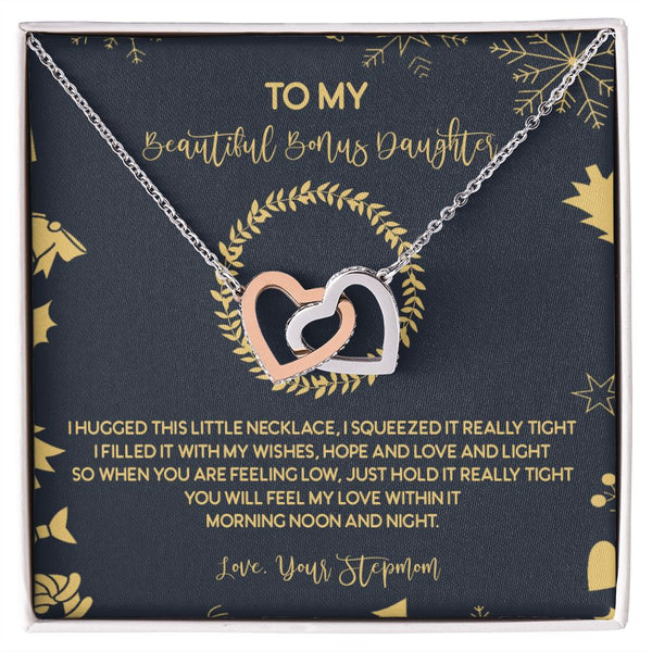 To My Beautiful Bonus Daughter Christmas Interlocking Hearts Necklace Gift From Stepmom