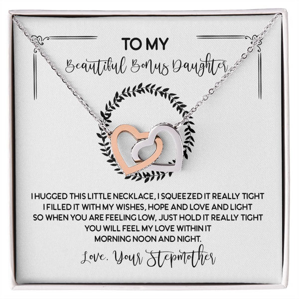 To My Beautiful Bonus Daughter Interlocking Hearts Necklace Gift From Stepmother