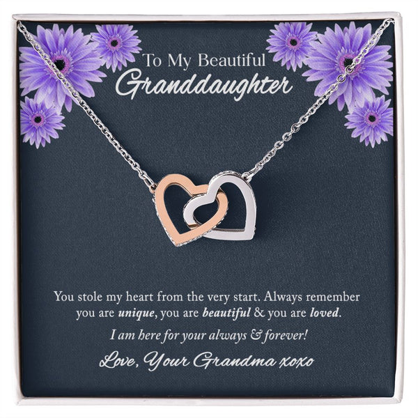 To My Beautiful Granddaughter Interlocking Hearts Necklace Gift From Grandma