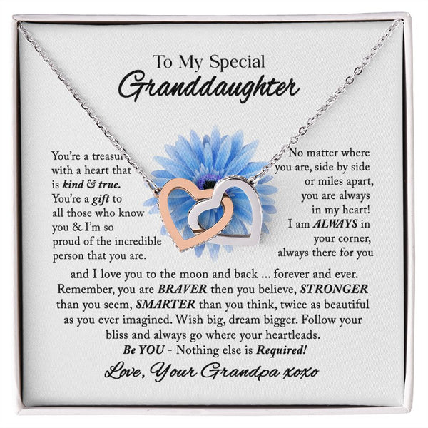 To My Special Granddaughter Interlocking Hearts Necklace Gift From Grandpa
