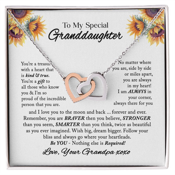 To My Special Granddaughter Interlocking Hearts Necklace Gift From Grandpa