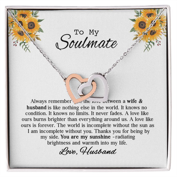 To My Beautiful Soulmate Sunflower Interlocking Hearts Necklace Gift From Husband