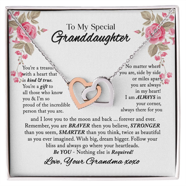To My Special Granddaughter Interlocking Hearts Necklace Gift From Grandma
