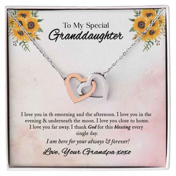 To My Special Granddaughter Interlocking Hearts Necklace Gift From Grandpa