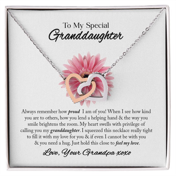 To My Special Granddaughter Interlocking Hearts Necklace Gift From Grandpa