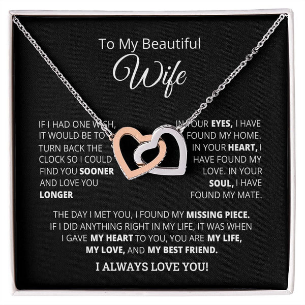 To My Beautiful Wife Interlocking Hearts Necklace Gift From Husband